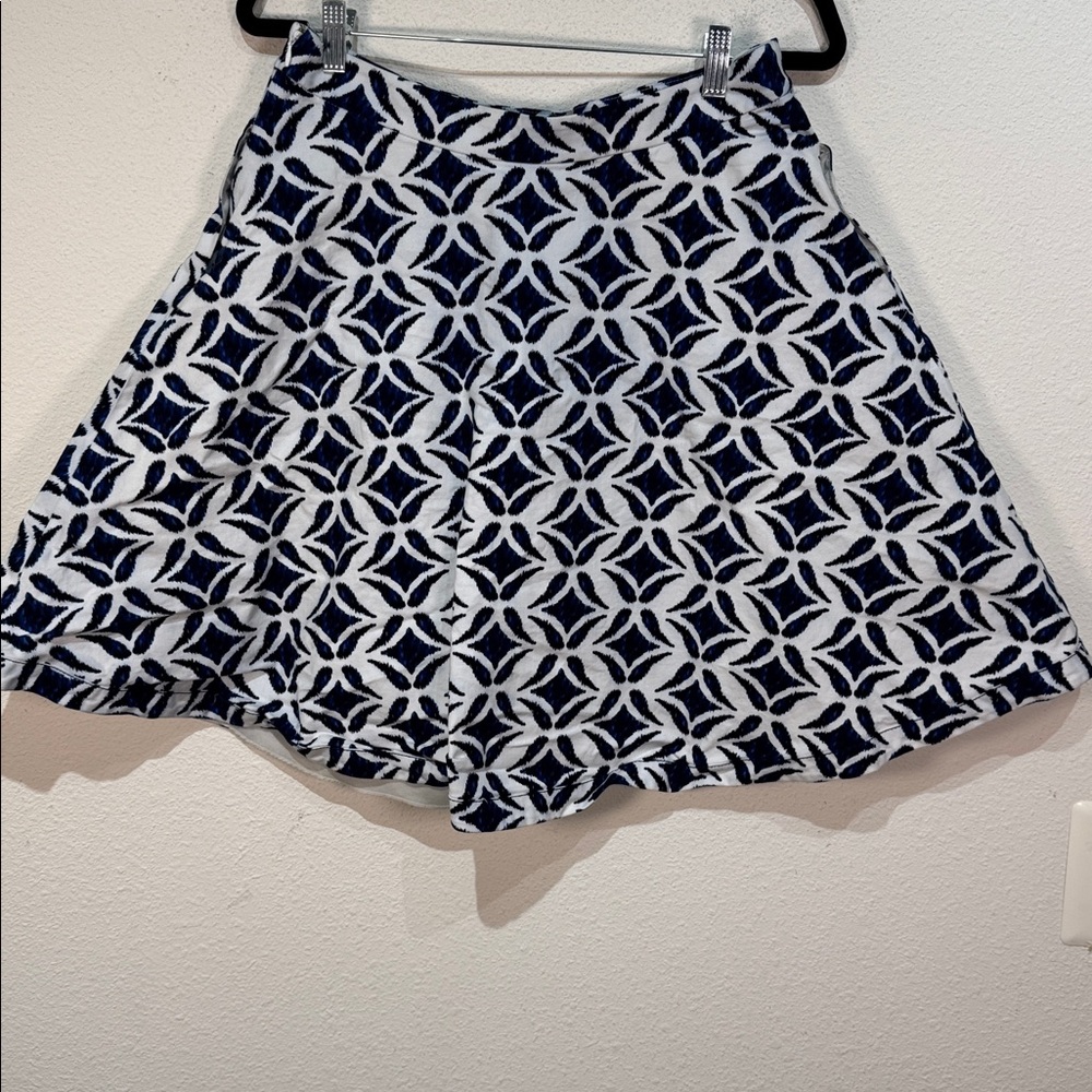Diane Von Furstenberg Navy & White cotton Geometric A-Line Skirt size 12 - Picture 3 of 8